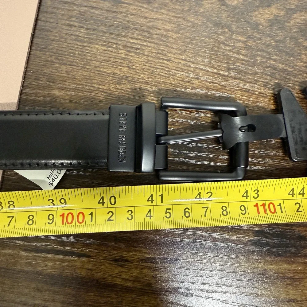 Steve‎ Madden Reversible Black Brown Leather Belt Mens M 34-36 Matte Buckle NWT